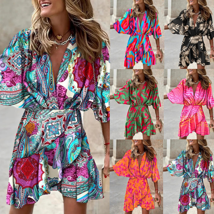 Damen Kurzarm Kleid Drune