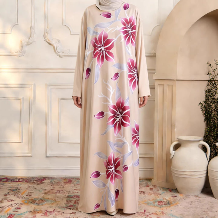 Damen Maxikleid im Kaftan-Stil mit handbemaltem Blumenprint Drune