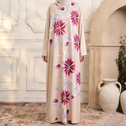 Damen Maxikleid im Kaftan-Stil mit handbemaltem Blumenprint Drune