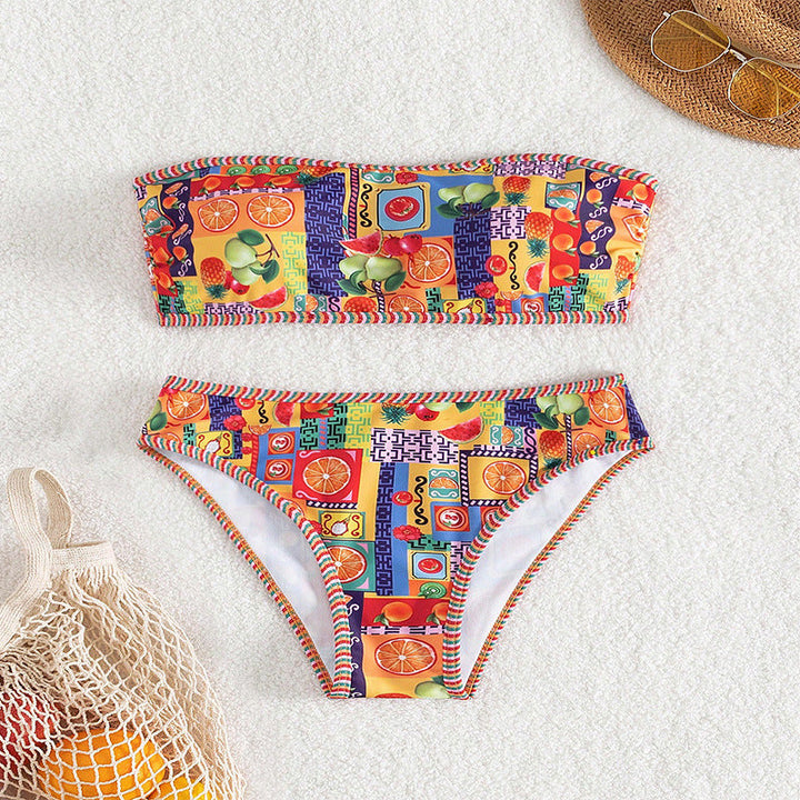 Damen Bandeau-Bikini mit fröhlichem Fruchtmuster Drune