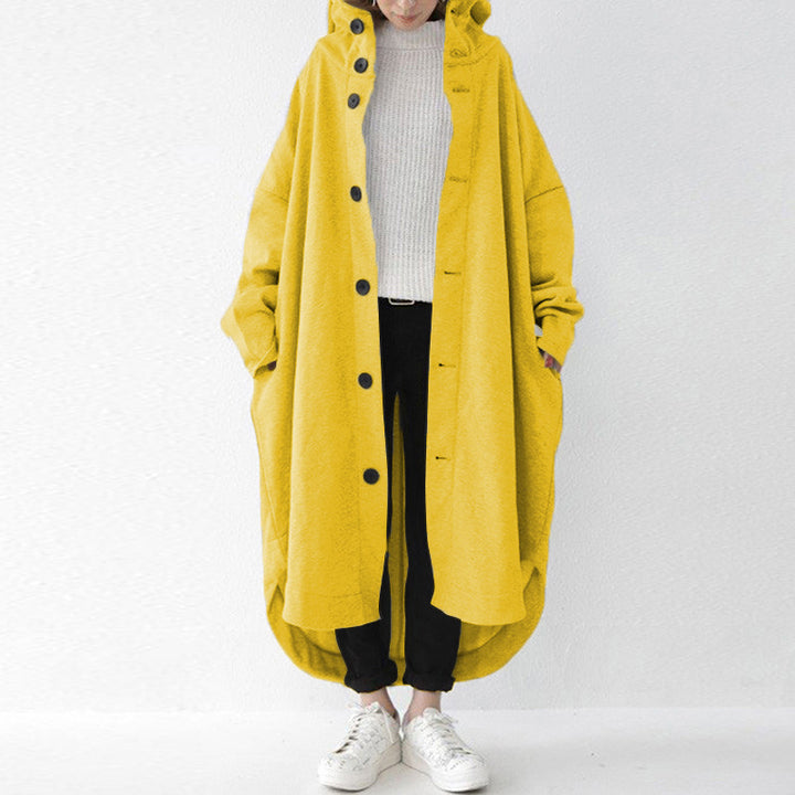 Damen nan weites Kapuzen-Kokonmantel mit asymmetrischem Saum und großen Eingrifftaschen Drune