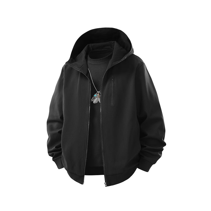 Herren Kapuzen-Softshelljacke mit Reißverschluss‑Brusttasche, geripptem Saum und Relaxed‑Fit Drune