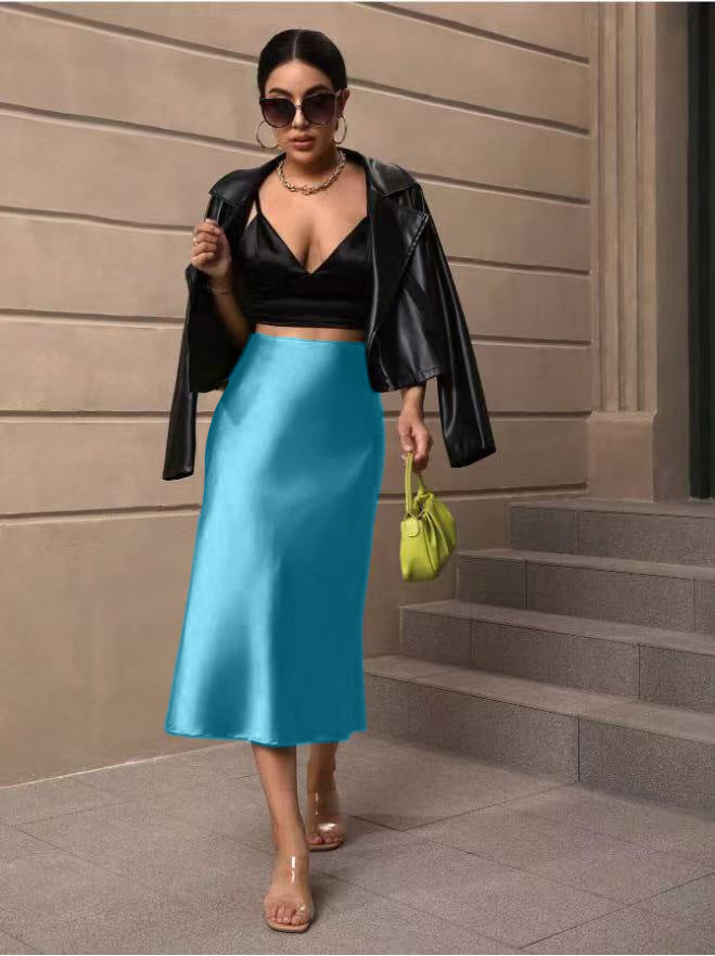 Damen Satin Rock mit schwingendem Saum und elegantem Schnitt Drune