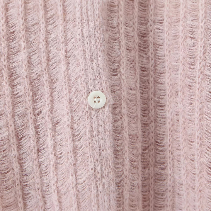 Damen Grob gestrickte Oversize‑Strickjacke mit Hemdkragen und Knopfleiste Drune
