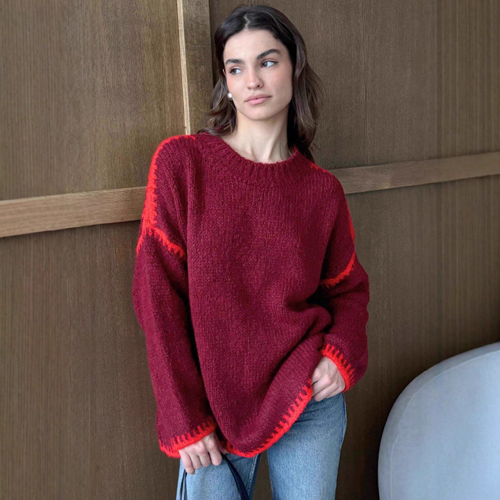 Damen kuscheliger Strickpullover mit kontrastierenden Akzentdetails Drune