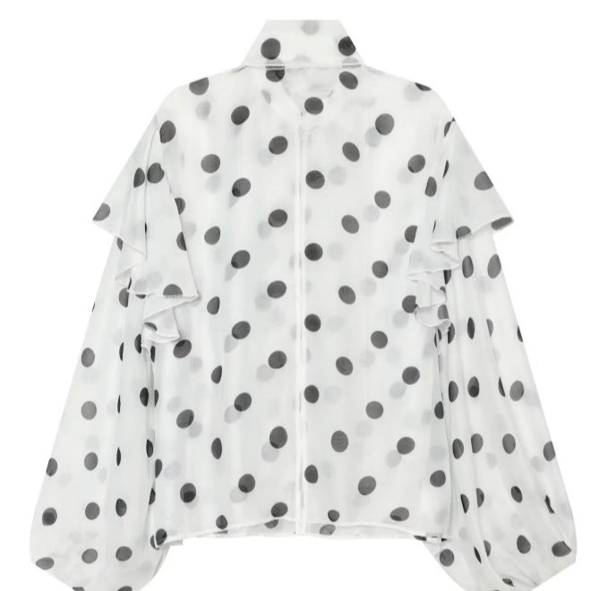 Damen Chiffonbluse mit Volant‑Rüschen, Schleifenkragen und Ballonärmeln Drune