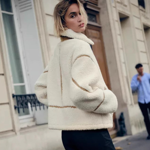 Damen nan kuschelige Teddyjacke mit Reißverschluss, Stehkragen und aufgesetzten Taschen Drune