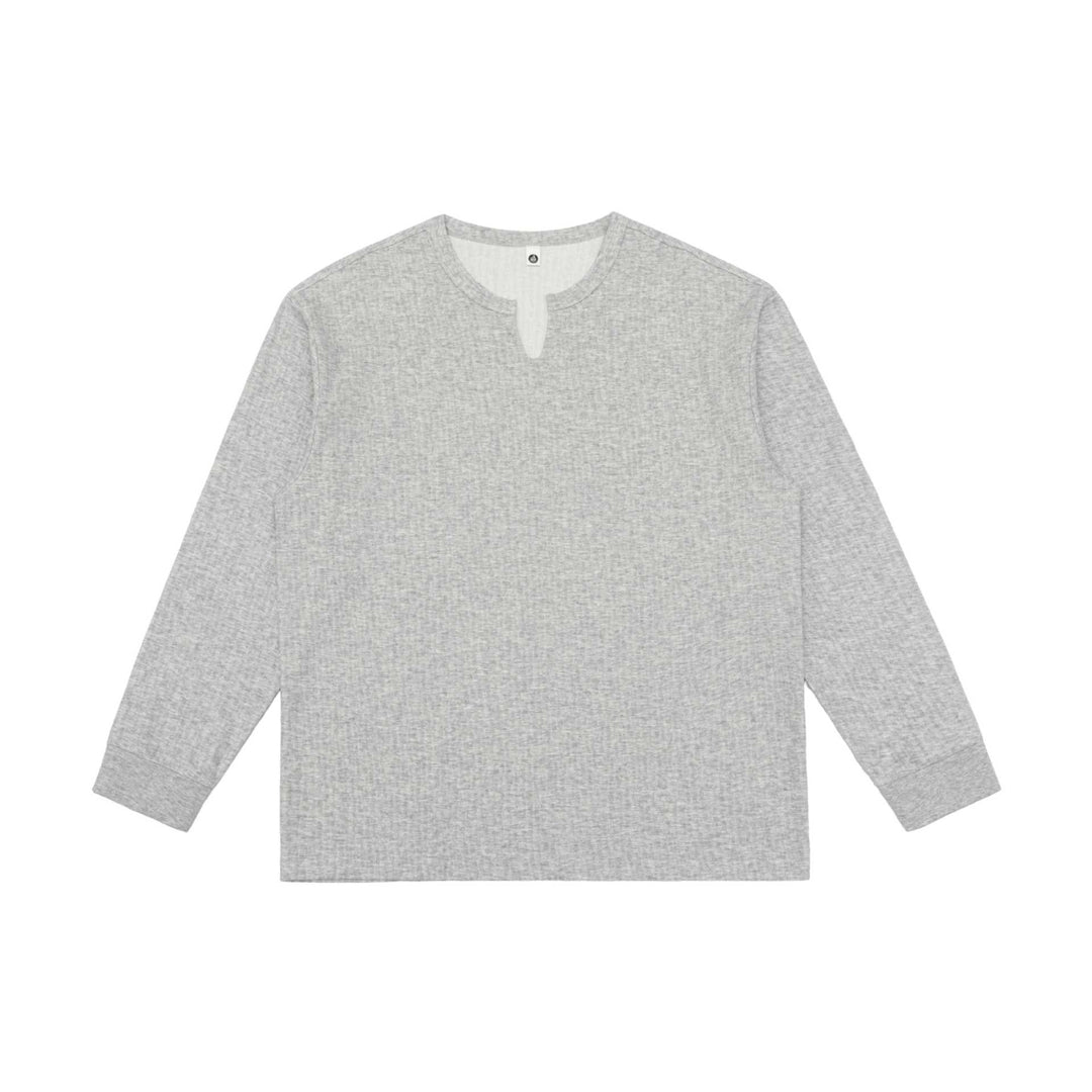 Unisex Leichtes Struktur-Langarmshirt mit Schlitzkragen und gerippten Bündchen Drune