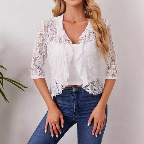 Damen Spitzenjacke mit romantischem Schnitt und dekorativen Rüschen Drune