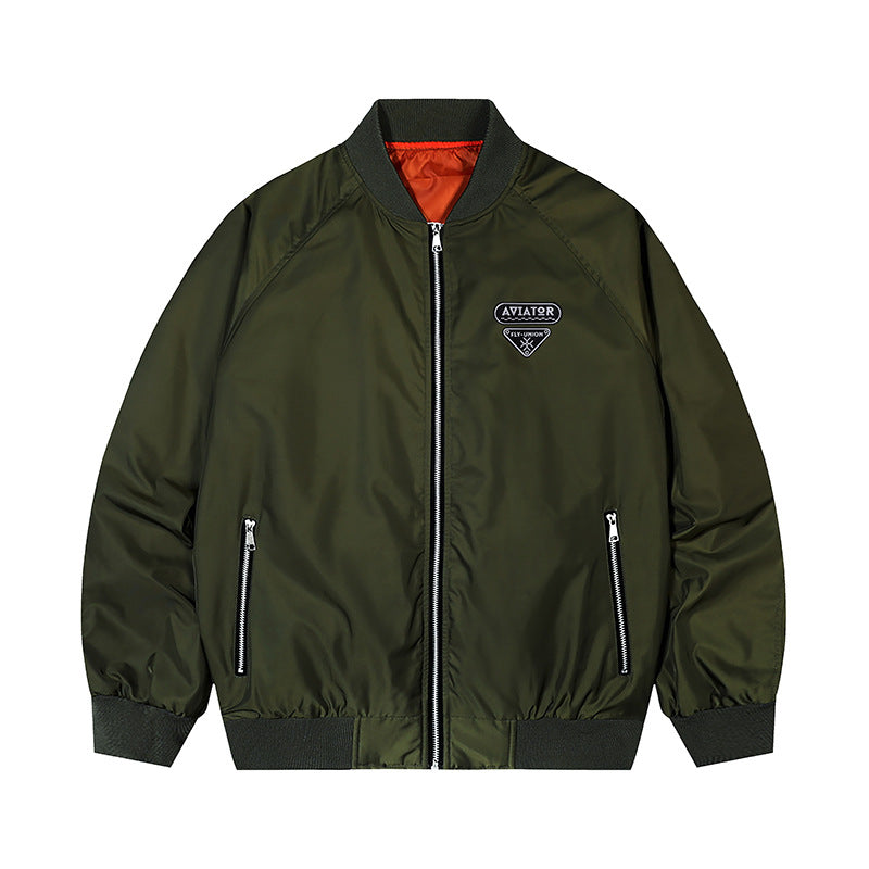 Herren  leichte Flugjacke mit vintage Flieger-Patch, kontrastierendem Satin-Futter und Reißverschlusstaschen Drune