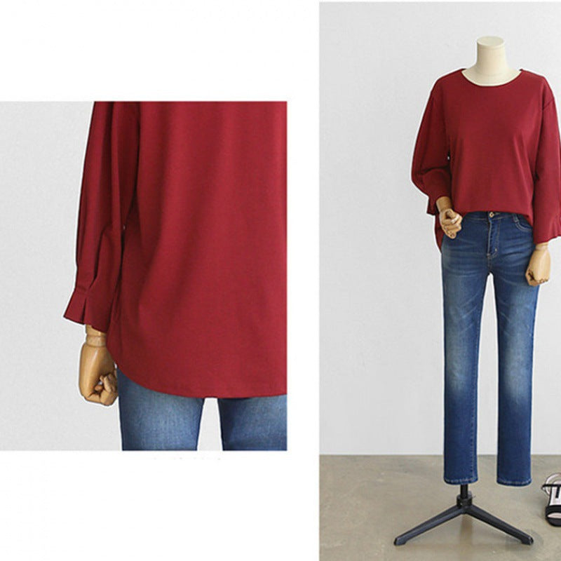 Damen lässiges Langarmshirt mit weitem Schnitt und elegantem Rundhalsausschnitt Drune