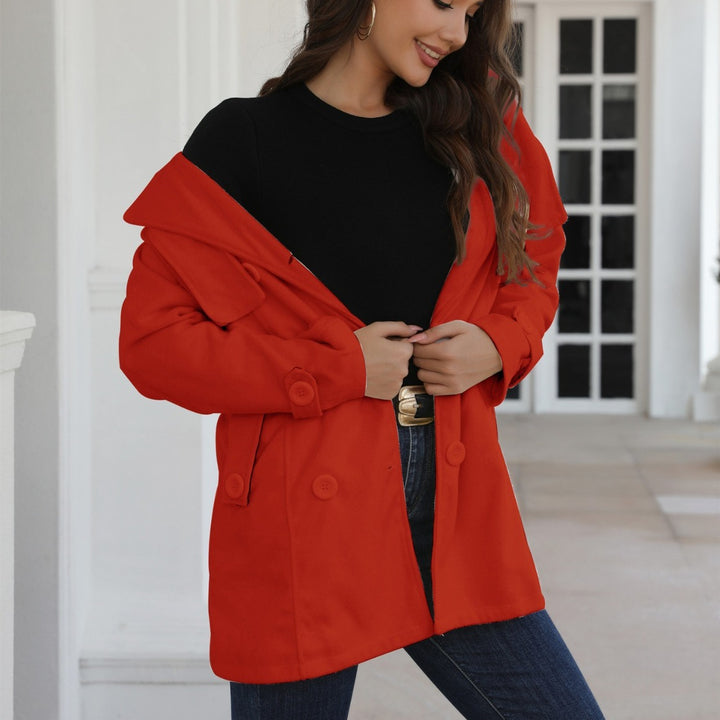 Damen Doppelreihiger Trenchcoat mit Kapuze, Taillengürtel & breitem Revers Drune