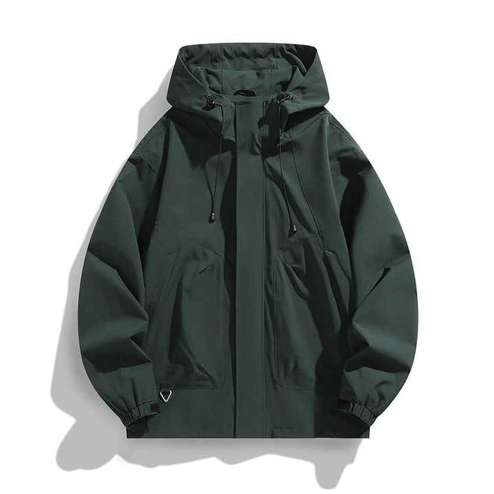 Unisex Leichte wasserdichte Utility-Kapuzenjacke mit verstellbaren Bündchen und großen Eingrifftaschen Drune
