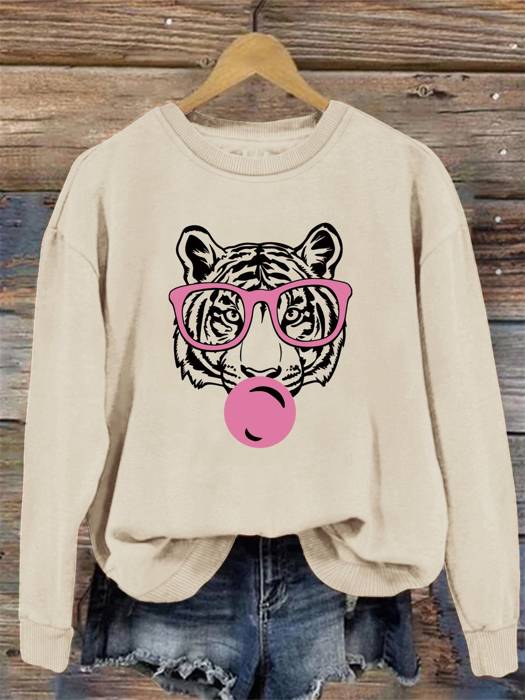 Damen Sweatshirt mit kreativem Tiger-Design und lässigem Schnitt Drune