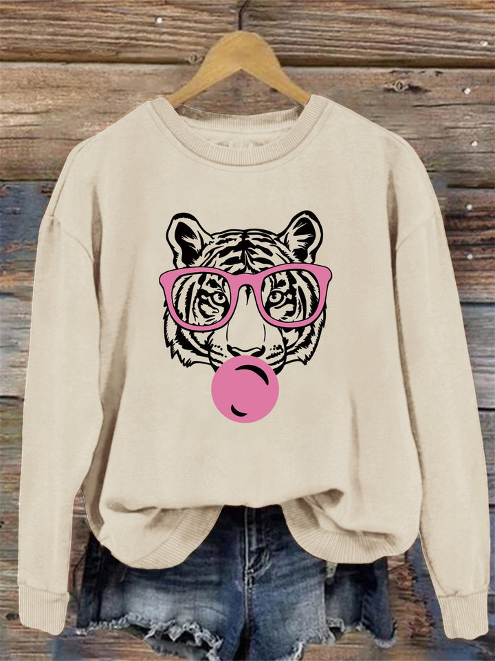 Damen Sweatshirt mit kreativem Tiger-Design und lässigem Schnitt Drune