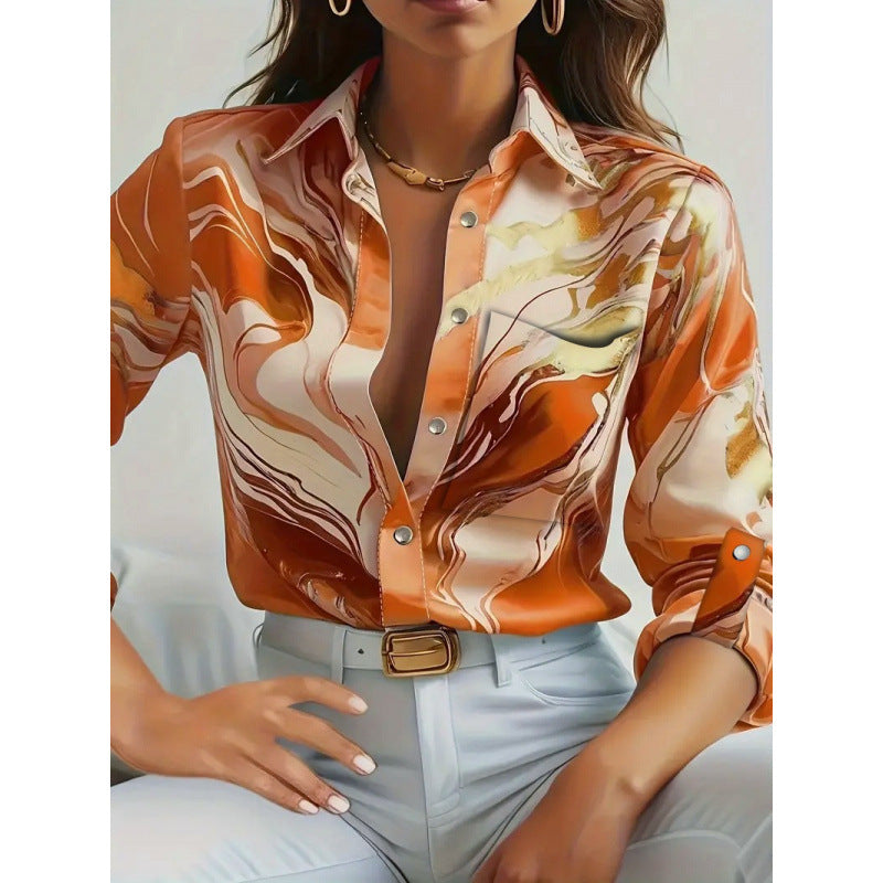 Damen Elegante Satinbluse mit maritimen Muster Drune