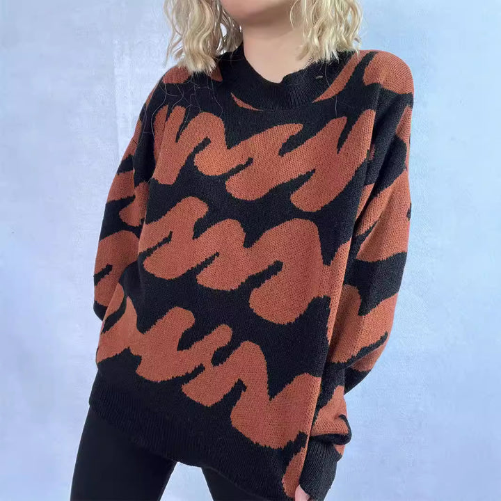 Damen Oversized Strickpullover mit auffälligem Muster Drune
