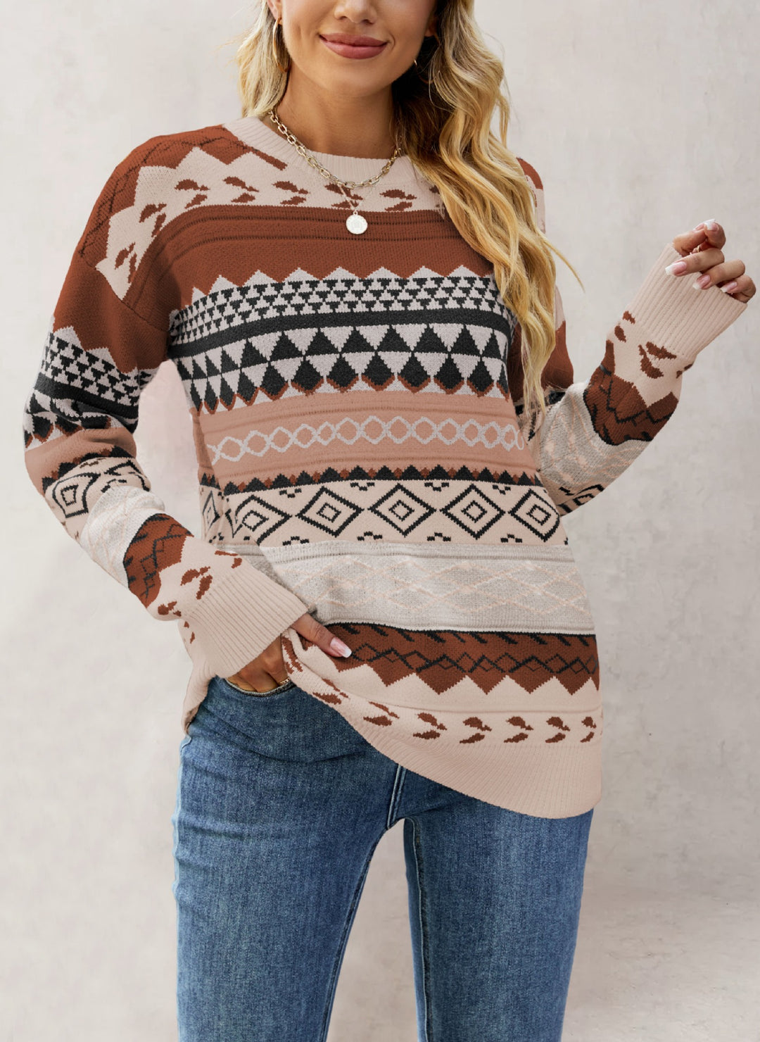 Damen Strickpullover mit geometrischem Muster Drune