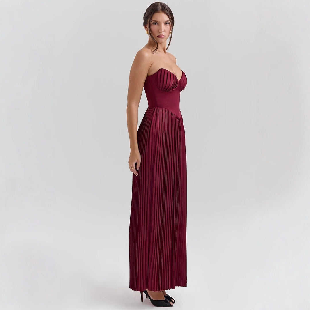 Damen Maxikleid mit herzförmigem Ausschnitt und plissierten Details Drune