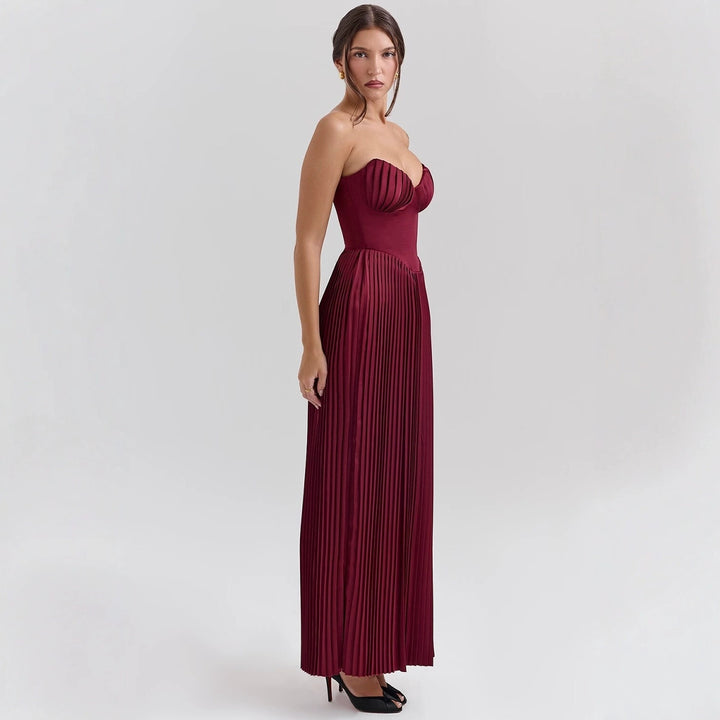 Damen Maxikleid mit herzförmigem Ausschnitt und plissierten Details Drune
