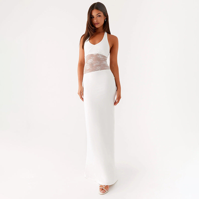 Damen Elegantes Maxikleid mit romantischer Spitzenmitte Drune
