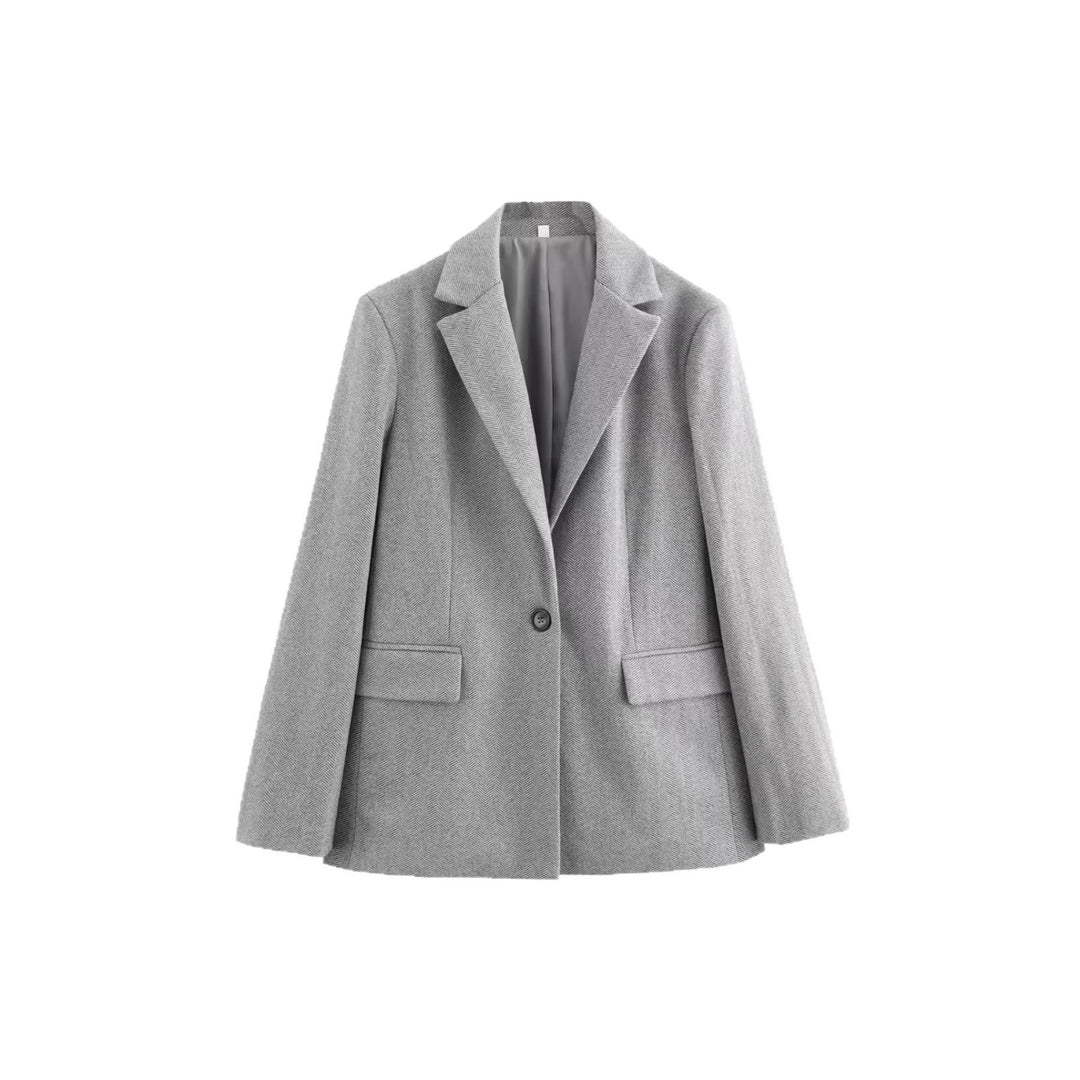 Damen Einreihiger Blazer mit Fischgrätmuster, Reverskragen und Pattentaschen Drune