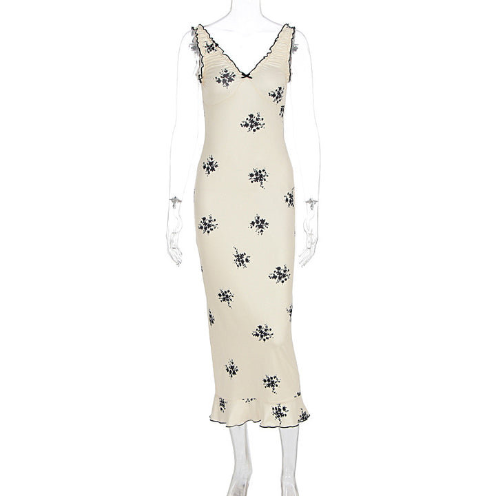 Damen Elegantes Maxikleid mit floralen Motiven und Rüschen Drune