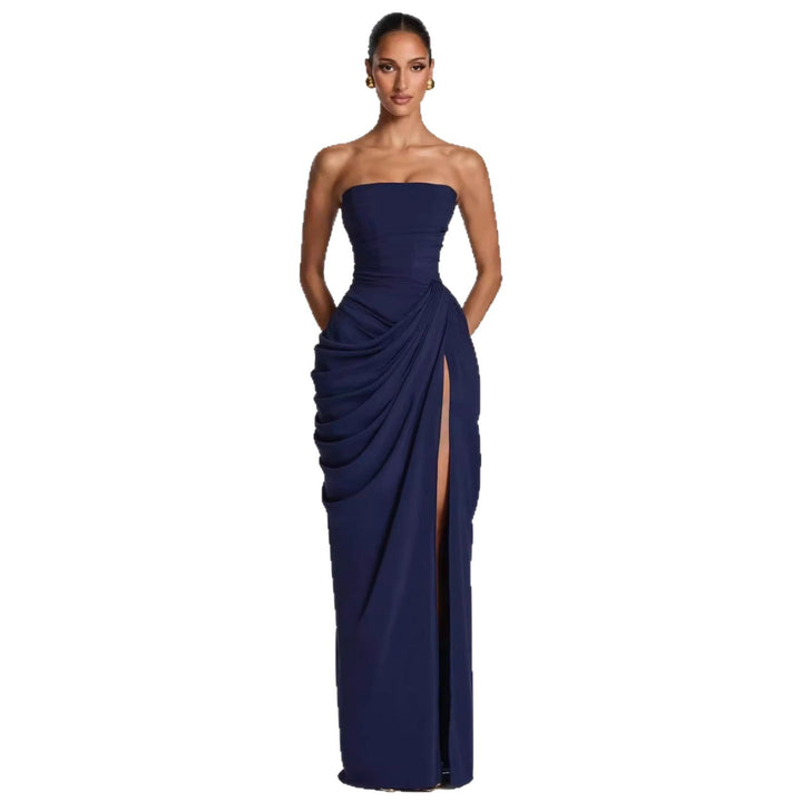 Damen Elegantes Bandeau Abendkleid mit Raffungen und Beinschlitz Drune