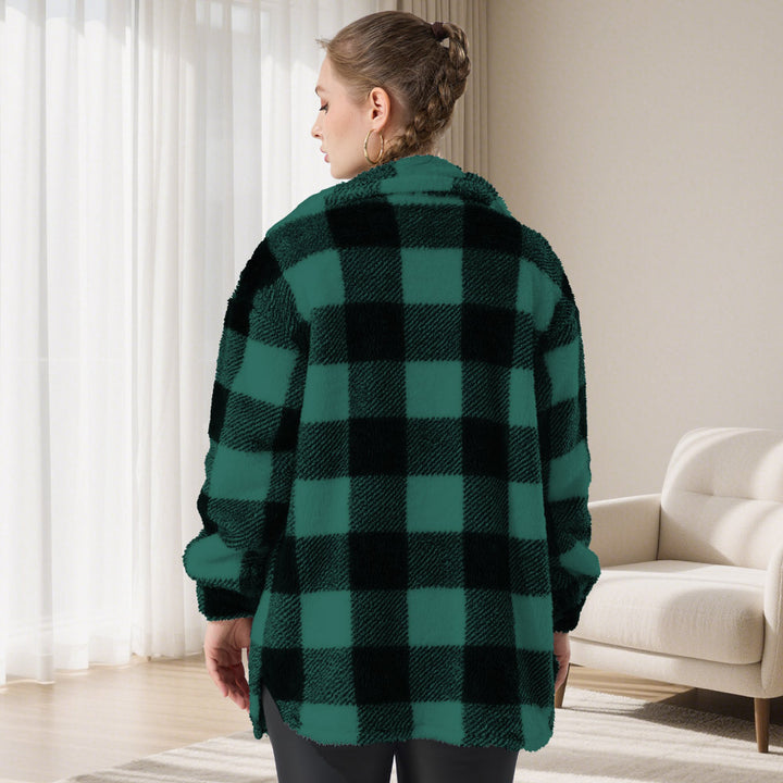 Damen Oversized Teddy-Hemdjacke mit Karomuster Drune