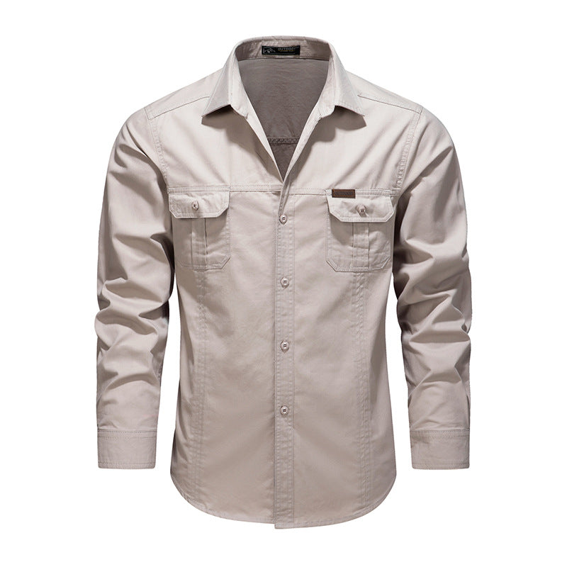 Herren Robustes Canvas-Arbeitshemd mit Brustpattentaschen und klassischem Hemdkragen Drune