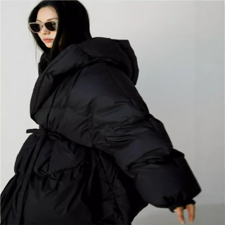 Damen Oversized Stepp-Winterjacke mit XXL-Kapuze und Kordeltaillenband Drune