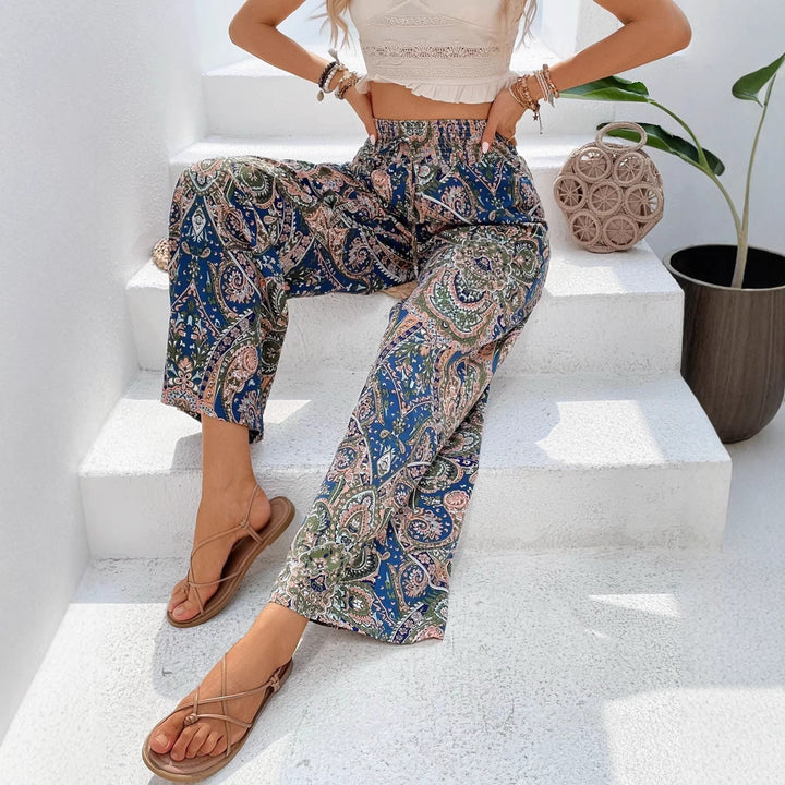 Damen Palazzo-Hose mit weitem Bein, elastischem Smockbund und Paisley-Print Drune