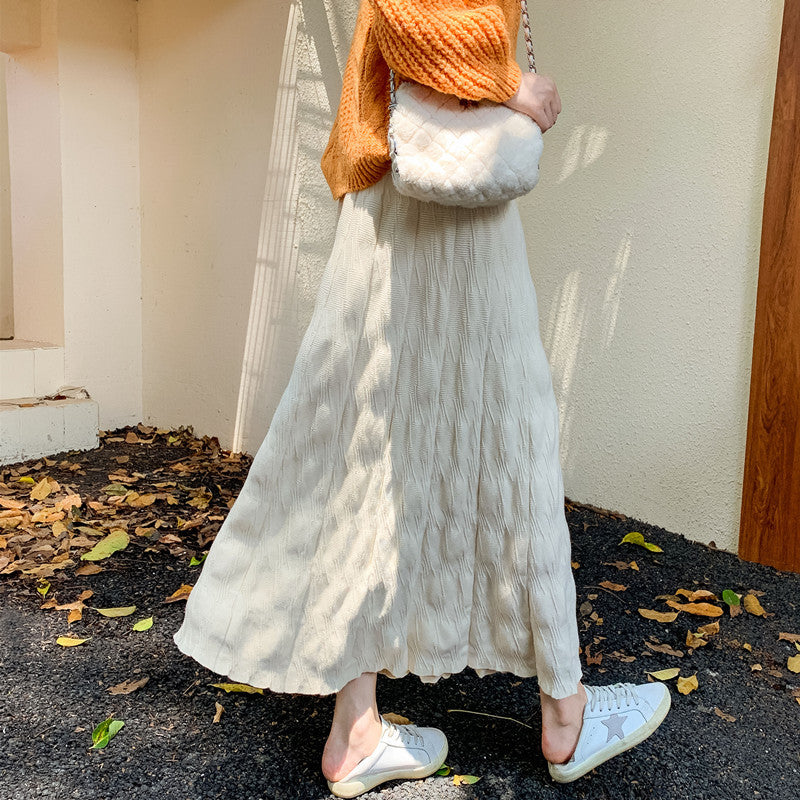Damen Langer, eleganter Strickrock mit feinem Wellenmuster Drune