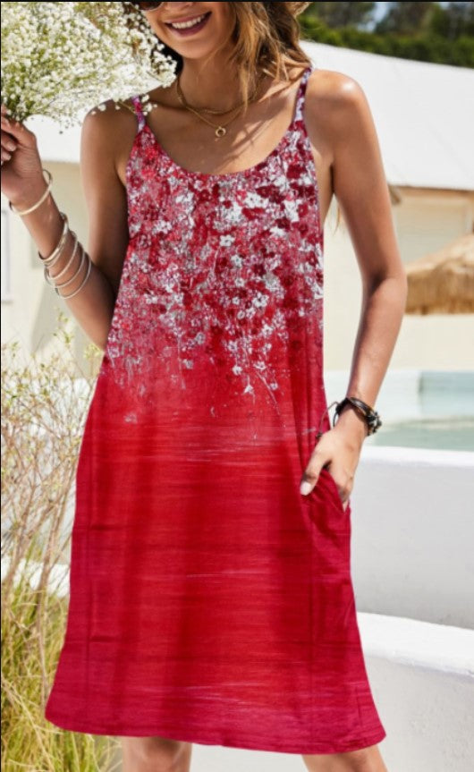 Damen Sommerkleid im eleganten Floral-Design mit bequemen Spaghettiträgern Drune