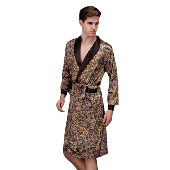 Herren Satin Morgenmantel mit luxuriösem Paisleymuster und Taillengürtel Drune