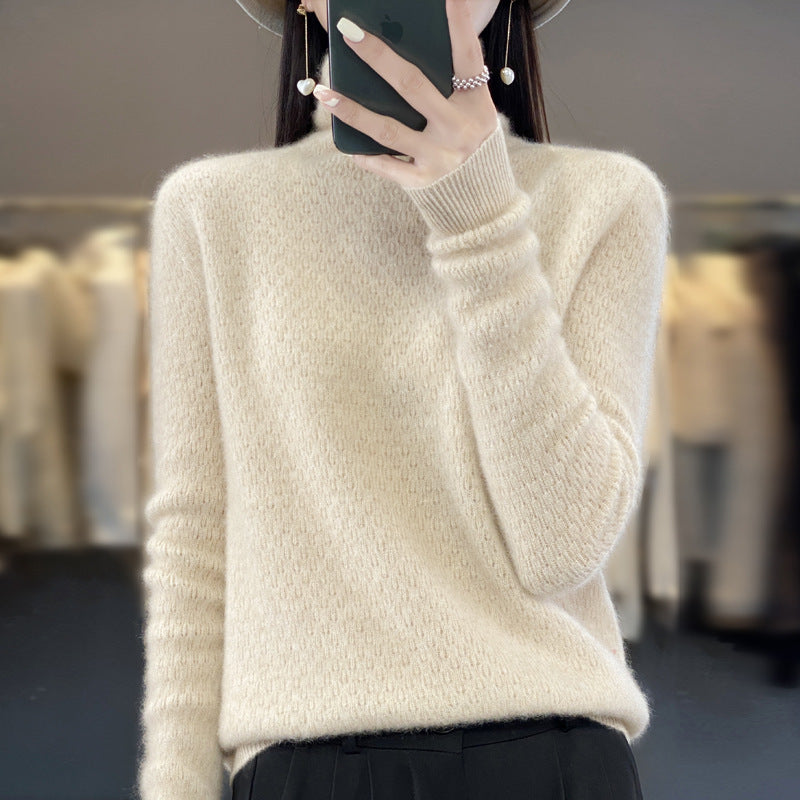 Damen Weicher Feinstrick‑Mockneckpullover mit flauschiger Mohair‑Optik, zarter Wabenstruktur und legerer Oversize‑Passform Drune