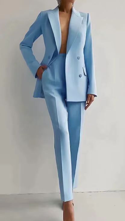 Damen elegantes Zweiteiler-Anzug-Set mit tailliertem Blazer und schmalen Hosen Drune