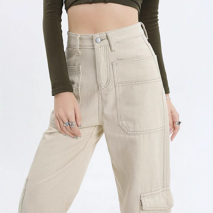 Damen Cargo-Jeans mit hoher Taille und praktischen Taschen Drune