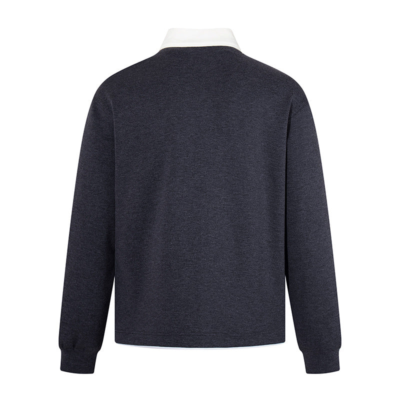 Herren Legeres Sweatshirt mit angenähtem Hemdkragen, V‑Detail und Rippbündchen Drune