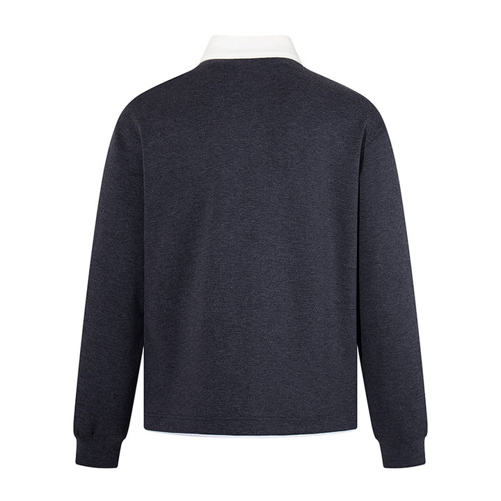 Herren Legeres Sweatshirt mit angenähtem Hemdkragen, V‑Detail und Rippbündchen Drune