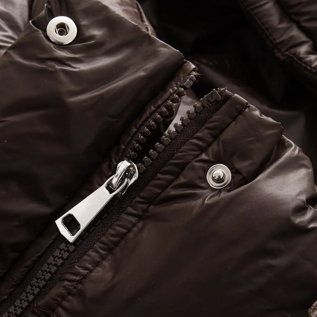 Damen nan kastige wattierte Kurzjacke mit Kapuze, hoher Kragen und verdeckter Druckknopfleiste Drune