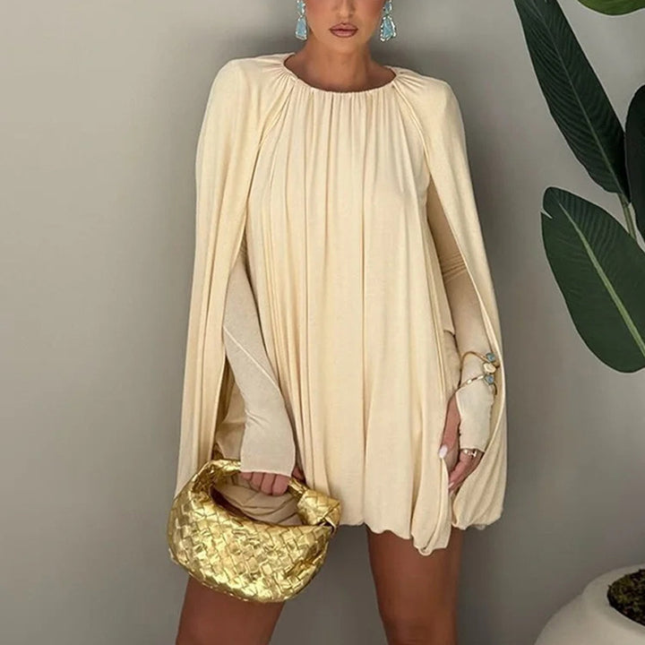 Damen Cape-Minikleid mit Faltenwurf und seitlichen Ärmelschlitzen Drune