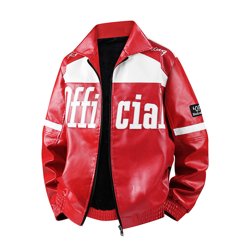 Herren Modische Kunstlederjacke mit Symbol-Design Drune