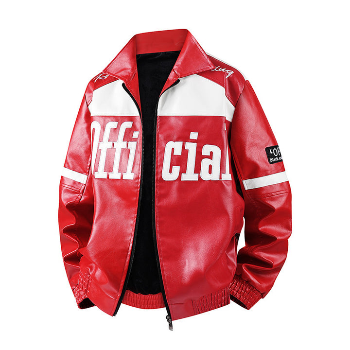 Herren Modische Kunstlederjacke mit Symbol-Design Drune