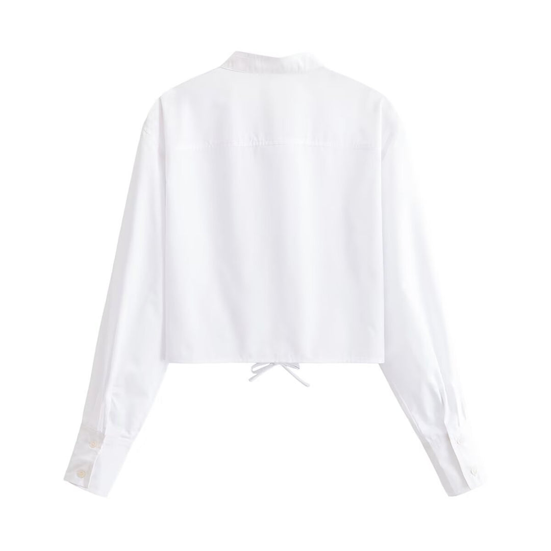 Damen Kurzbluse mit taillierter Schnürung und Stehkragen Drune