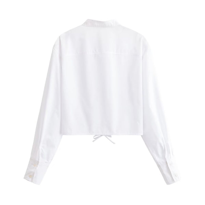 Damen Kurzbluse mit taillierter Schnürung und Stehkragen Drune