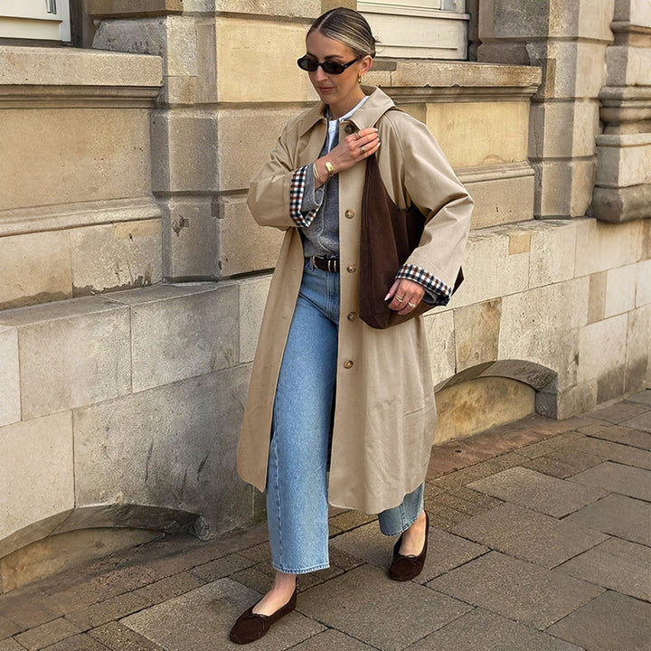 Damen Klassischer Trenchcoat mit kariertem Innenfutter Drune