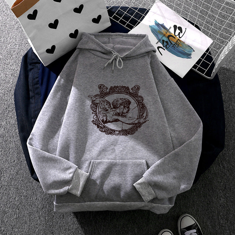 Unisex nan lässiger Kapuzenpullover mit Vintage-Ornamentdruck, Kängurutasche und doppellagiger Kapuze Drune