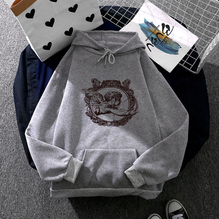 Unisex nan lässiger Kapuzenpullover mit Vintage-Ornamentdruck, Kängurutasche und doppellagiger Kapuze Drune