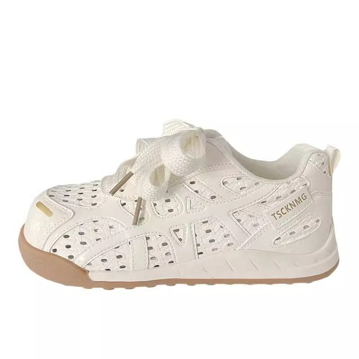 Damen Sportliche Plateau‑Sneaker mit perforiertem Obermaterial und dekorativen Schleifen Drune